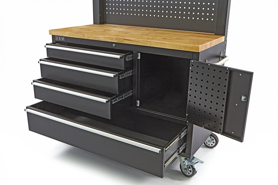 HBM Gereedschapswagen Met Kastenwand, Houten Werkblad, 122 Cm, Zwart 3 HBM Gereedschapswagen Met Kastenwand, Houten Werkblad, 122 Cm, Zwart - Afbeelding 3