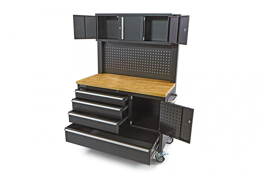 HBM Gereedschapswagen Met Kastenwand, Houten Werkblad, 122 Cm, Zwart 5 HBM Gereedschapswagen Met Kastenwand, Houten Werkblad, 122 Cm, Zwart - Afbeelding 5