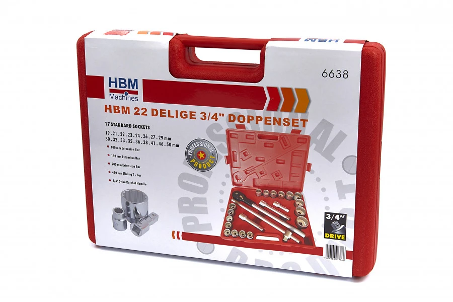 HBM 22 Delige ¾” Doppenset 3 HBM 22 Delige ¾” Doppenset - Afbeelding 3