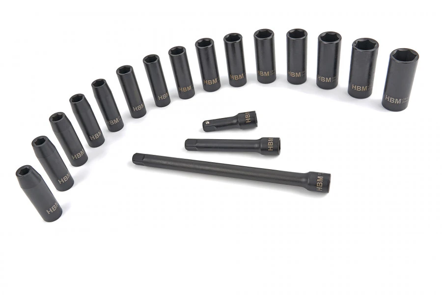 HBM Professionele 18 Delige 1/2" Krachtdoppenset Met Verlengstukken 2 HBM Professionele 18 Delige 1/2" Krachtdoppenset Met Verlengstukken - Afbeelding 2