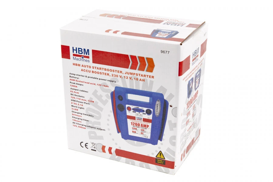 HBM Auto Startbooster, Jumpstarter Accu Booster, 230 V, 12 V, 18 Ah 5 HBM Auto Startbooster, Jumpstarter Accu Booster, 230 V, 12 V, 18 Ah - Afbeelding 5