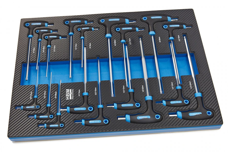 HBM 18 Delige T-Grepen INCH Maten Carbon Foam Inlay Voor Gereedschapswagen 1 HBM 18 Delige T-Grepen INCH Maten Carbon Foam Inlay Voor Gereedschapswagen