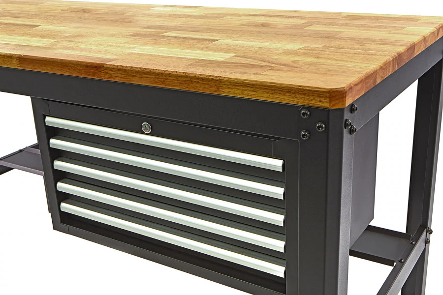 HBM 156 Cm Professionele Werkbank Met 5 Laden En Houten Werkblad Zwart 2 HBM 156 Cm Professionele Werkbank Met 5 Laden En Houten Werkblad Zwart - Afbeelding 2
