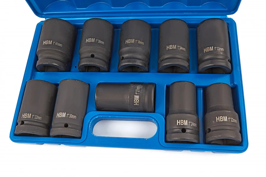 HBM 10 Delige 1" Krachtdoppenset 1 HBM 10 Delige 1" Krachtdoppenset