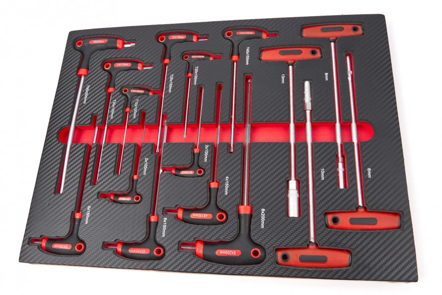 HBM 16 Delige T-Grepenset In Carbon Foam Inlay Voor Gereedschapswagen 1 HBM 16 Delige T-Grepenset In Carbon Foam Inlay Voor Gereedschapswagen