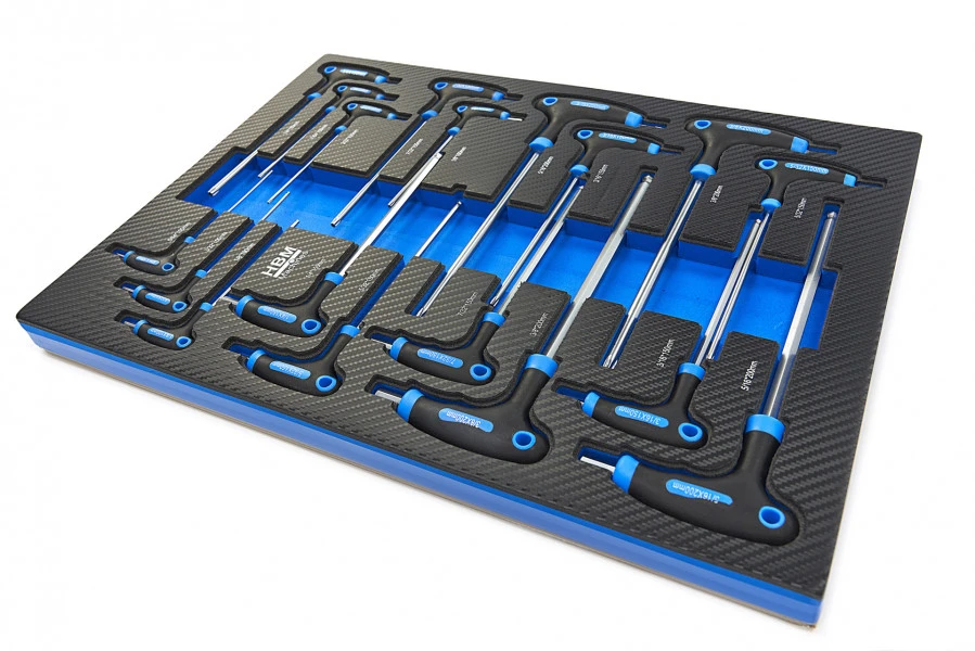 HBM 18 Delige T-Grepen INCH Maten Carbon Foam Inlay Voor Gereedschapswagen 2 HBM 18 Delige T-Grepen INCH Maten Carbon Foam Inlay Voor Gereedschapswagen - Afbeelding 2