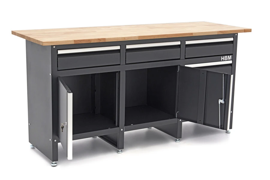 HBM 171 Cm Werkbank Met 6 Laden 2 Deuren En Massief Houten Werkblad 3 HBM 171 Cm Werkbank Met 6 Laden 2 Deuren En Massief Houten Werkblad - Afbeelding 3