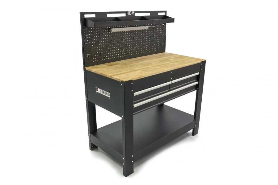 HBM Werkbank Met 3 Laden, Achterwand, LED Verlichting En Stekkerdoos 3 HBM Werkbank Met 3 Laden, Achterwand, LED Verlichting En Stekkerdoos - Afbeelding 3