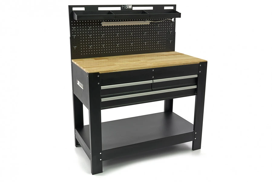 HBM Werkbank Met 3 Laden, Achterwand, LED Verlichting En Stekkerdoos 4 HBM Werkbank Met 3 Laden, Achterwand, LED Verlichting En Stekkerdoos - Afbeelding 4
