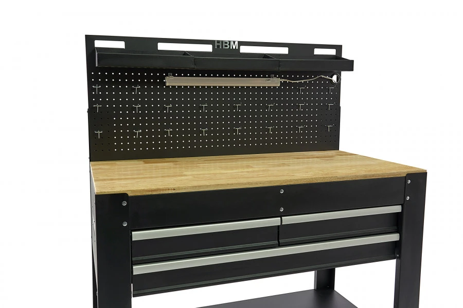 HBM Werkbank Met 3 Laden, Achterwand, LED Verlichting En Stekkerdoos 5 HBM Werkbank Met 3 Laden, Achterwand, LED Verlichting En Stekkerdoos - Afbeelding 5