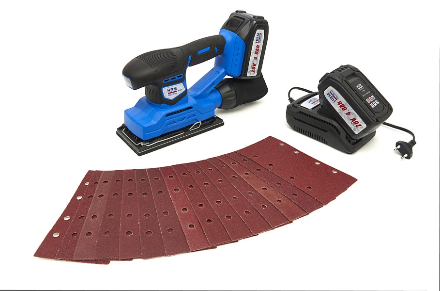 HBM Professionele 20 Volt 4,0AH Lion Vlakschuurmachine Inclusief 2 Lion Accu's En 15 Schuurvellen 8 HBM Professionele 20 Volt 4,0AH Lion Vlakschuurmachine Inclusief 2 Lion Accu's En 15 Schuurvellen - Afbeelding 8