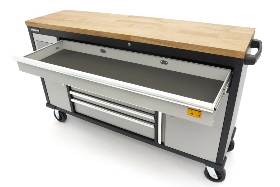 HBM Gereedschapswagen Met Houten Werkblad - 168 Cm - Grijs 7 HBM Gereedschapswagen Met Houten Werkblad - 168 Cm - Grijs - Afbeelding 7